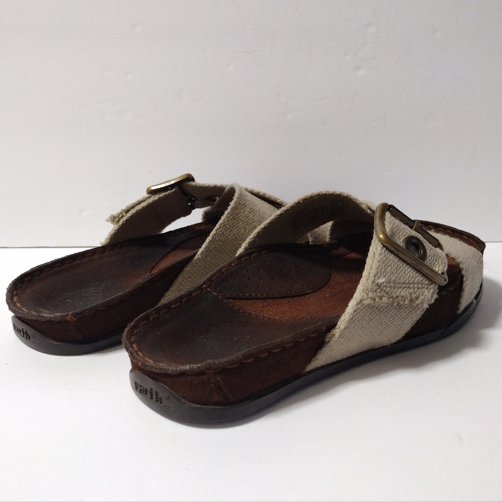 Earth Dune Unisex Criss Cross Textile Adjustable Slide Cork Flat Walking Sandals - Picture 5 of 8